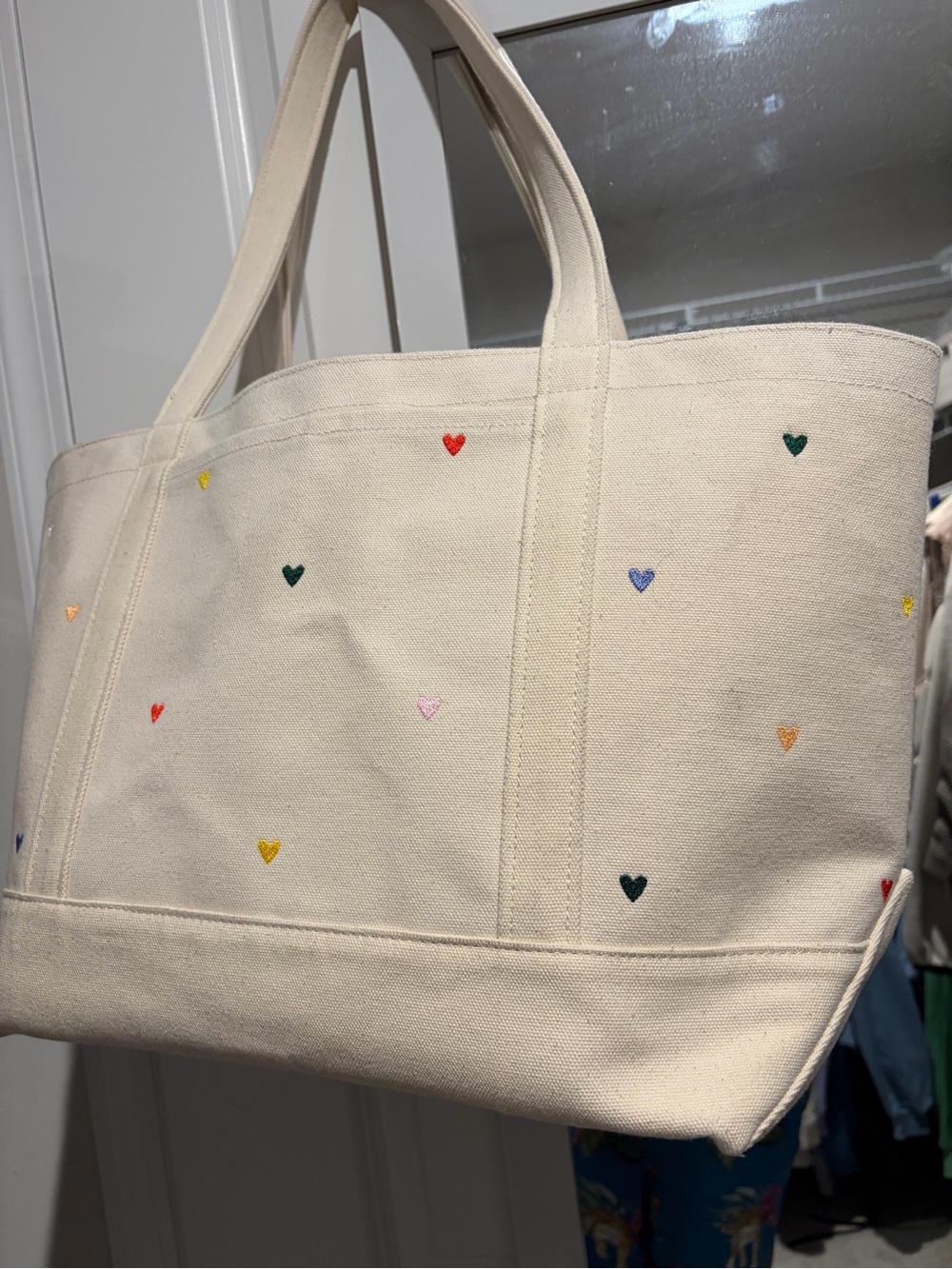 Baggu medium heavyweight canvas tote bag with multicolored hearts